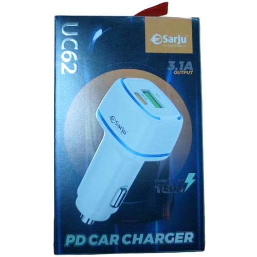 Sarju 3.1A PD Car Charger UC62 18W Type-C to USB-C